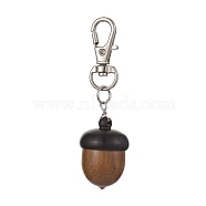 Acorns Disconnectable Ebony Wood Pendant Decoraiton, with Alloy Swivel Lobster Claw Clasps, Camel, 71mm(HJEW-JM01386)
