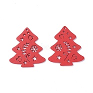 Poplar Wood Pendants, Dyed, Christmas Tree, Red, 68x60.5x3mm, Hole: 3mm(WOOD-O004-24A)