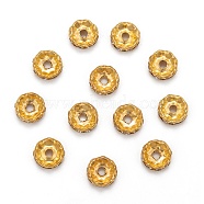 Iron Rhinestone Spacer Beads, Grade A, Rondelle, Waves Edge, Golden, 10x3.5mm, Hole: 2mm(RB-A007-10MM-G)