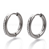 201 Stainless Steel Huggie Hoop Earrings, with 304 Stainless Steel Pins and Crystal Rhinestone, Ring, Stainless Steel Color, 17x2.5mm, Pin: 1mm(STAS-S079-162C)