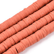 Handmade Polymer Clay Beads Strands, for DIY Jewelry Crafts Supplies, Heishi Beads, Disc/Flat Round, Coral, 6x0.5~1mm, Hole: 1.8mm, about 290~320pcs/strand, 15.75 inch~16.14 inch(40~41cm)(CLAY-R089-6mm-128)