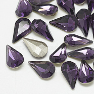 Pointed Back Glass Rhinestone Cabochons, Back Plated, Faceted, teardrop, Tanzanite, 8x5x3mm(RGLA-T082-5x8mm-16)