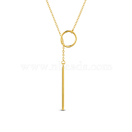 SHEGRACE 925 Sterling Silver Lariat Necklace, with Ring and Bar Pendant, Golden, 39.37 inch (100cm)(JN645B)