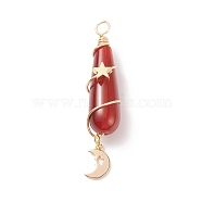 Dyed Natural Carnelian Big Pendants, with Golden Tone Brass Findings, Teardrop Charm with Star and Moon, 54mm, Hole: 4mm(PALLOY-JF01866-03)