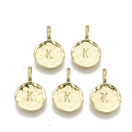 Alloy Pendants, Cadmium Free & Nickel Free & Lead Free, Flat Round with Letter, Real 18K Gold Plated, Letter.K, 17x11.5x1.5mm, Hole: 2.5mm(X-PALLOY-N157-004K-NR)