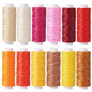 12Rolls 12 Colors Waxed Polyester Cord, Flat, Mixed Color, 0.8mm, about 32.8 yards(30m)/roll, 1roll/color(YC-SZ0001-03C)