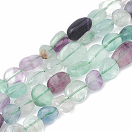 Natural Fluorite Beads Strands, Oval, 8~15x8~10x4~10mm, Hole: 1mm, about 36~42pcs/strand, 15.7 inch(G-S331-8x10-007)