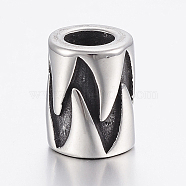 304 Stainless Steel European Beads, Large Hole Beads, Column, Antique Silver, 12x9mm, Hole: 5mm(STAS-H440-55AS)