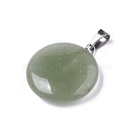 Synthetic Green Aventurine Pendants, with Platinum Tone Brass Bails, Flat Round, 22~25x19~21x5~7mm, Hole: 3x6mm(G-R470-008)