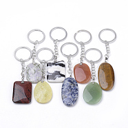 Natural Gemstone Keychain, with Iron Findings, Platinum, Nuggets, 105~117mm(KEYC-S252-10)