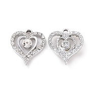 Alloy Crystal Rhinestone Pendants, Heart Charms, Platinum, 20x18x5mm, Hole: 2.2mm(ALRI-H004-06P)