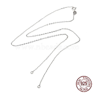 Rhodium Plated 925 Sterling Silver Cable Chains Necklace Makings, for Name Necklaces Making, with Spring Ring Clasps & S925 Stamp, Real Platinum Plated, 17-3/4 inch(45cm)(STER-B001-03P-B)