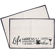 Coffee Theme Cotton and Linen Cup Mats, Daily Supplies, Rectangle with Word, Cup Pattern, 350x500mm(AJEW-WH0201-015)