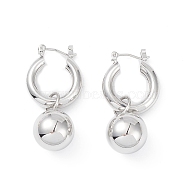 Brass Round Ball Dangle Hoop Earrings for Women, Platinum, 39mm, Pin: 0.8mm(EJEW-G347-04P)