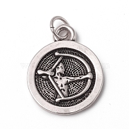 Brass Pendants, with Jump Rings, Long-Lasting Plated, Flat Round with 12 Constellation/Zodiac Sign, Antique Silver, Sagittarius, 18.5x15x2mm, Jump Ring: 5x0.7mm, Inner Diameter: 3.6mm(KK-I668-01AS-11)