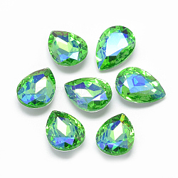 Pointed Back Glass Rhinestone Cabochons, Back Plated, Faceted, AB Color Plated, teardrop, Light Green, 18x13x5.5mm(RGLA-T017-13x18mm-06)