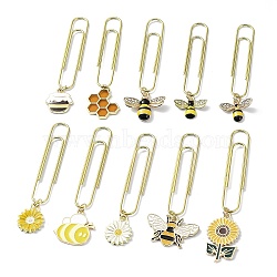 Bees Flower Alloy Enamel Pendant Bookmarks, Iron Long Paper Clips, Mixed Color, 63~77.5mm, 10pcs/set(AJEW-JK00307)