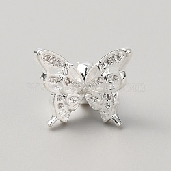 Brass with Cubic Zirconia Pendants, Butterfly, Silver, 12.5x15x10mm, Hole: 3.3mm(KK-WH0081-23S)