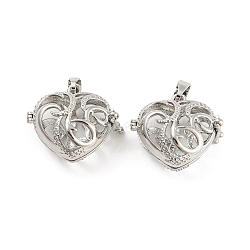 Rack Plating Brass Cage Pendants, Heart Cage Charms, Long-Lasting Plated, Cadmium Free & Lead Free, Platinum, 24.5x28x16mm, Hole: 8x4.5mm, Inner Measure: 19x21.5mm(KK-D050-03P)