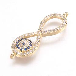 Brass Micro Pave Cubic Zirconia Links, Real 18K Gold Plated, Infinity, 10x33x3mm, Hole: 1mm(ZIRC-E124-06G)