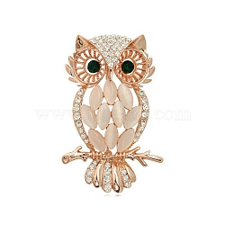 Alloy Rhinestone Brooches, with Cat Eye, Owl Brooches for Women, Golden, 57x32mm(PW-WG81594-01)