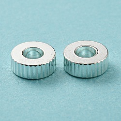 201 Stainless Steel Corrugated Beads, Flat Round, Silver, 8x3mm, Hole: 2.2mm(STAS-A057-02C-S)