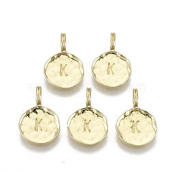 Alloy Pendants, Cadmium Free & Nickel Free & Lead Free, Flat Round with Letter, Real 18K Gold Plated, Letter.K, 17x11.5x1.5mm, Hole: 2.5mm(X-PALLOY-N157-004K-NR)