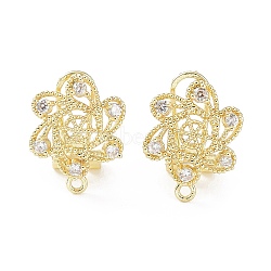 Hollow Star Brass Micro Pave Cubic Zirconia Stud Earrings Finding, with Horizontal Loops, Cadmium Free & Lead Free, Real 18K Gold Plated, 18x14mm, Hole: 1.5mm, Pin: 0.8mm(KK-E083-08G)