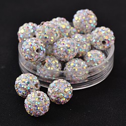 Polymer Clay Rhinestone Beads, Pave Disco Ball Beads, Grade A, Round, PP15, Crystal AB, PP15(2.1~2.2mm), 10mm, Hole: 1.8~2mm(X-RB-C1438-10mm-A28)