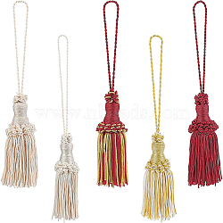 5Pcs 5 Colors Polyester Tassel Pendant Decorations, with Tether & Wood Inner Core, for Purse, Backpack, Car Ornament, Mixed Color, 165~180mm, 1pc/color(DIY-BC0005-62)