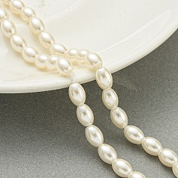 Transparent Spray Painted Glass Beads Strands, Oval, Light Yellow, 8~8.5x6mm, Hole: 1mm, about 48pcs/strand, 15.67''(39.8cm)(GLAA-P066-02A)