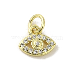 Brass Micro Pave Cubic Zirconia Charms, Real 18K Gold Plated, Eye Charms, Clear, 8.5x9x2mm, Hole: 3mm(KK-M283-19B-01)