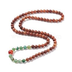 Buddhist Necklace, Natural Wood & Striped Agate/Banded Agate & Carnelian Round Beaded Necklace for Women, Saddle Brown, 30.71 inch(78cm)(NJEW-JN03883)