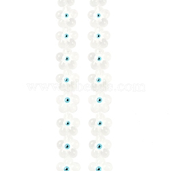 Transparent Glass Beads Strands, with Enamel, Flower with Evil Eye, White, 14x15x8mm, Hole: 1mm, about 25pcs/strand, 13.39''(34cm)(GLAA-K070-01G)