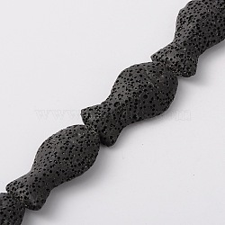 Natural Lava Rock Beads Strands, Dyed, Fish, Black, 26x17x7~8mm, Hole: 1mm, about 16pcs/strand, 16.1 inch(G-O126-01-18)