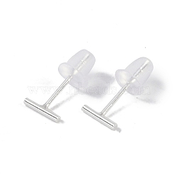 999 Sterling Silver Stud Earrings for Women, with 999 Stamp, Rectangle, 1x6mm(EJEW-S215-30S-02)