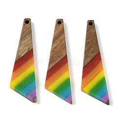 Pride Rainbow Theme Resin & Walnut Wood Pendants, Triangle, Colorful, 49x13.5x3.5mm, Hole: 2mm(WOOD-K012-08B)