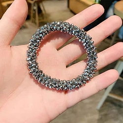 Sparkle Glass Beads Hair Ties, Elastic Hairbands for Women, Gray, 70mm(PW-WG89862-11)