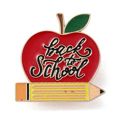 Teacher's Day Theme Rack Plating Light Gold Alloy Brooches, Enamel Pins, Pencil, 27.5x28x1.5mm(JEWB-Z016-01KCG-02)