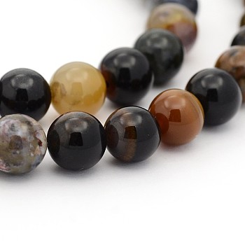 Natural Petrified Wood Round Bead Strands, 4mm, Hole: 1mm, about 98pcs/strand, 15.7 inch