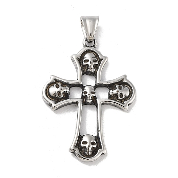 304 Stainless Steel Pendants, Antique Silver, Cross with Cross, 46x33x4mm, Hole: 8x5mm