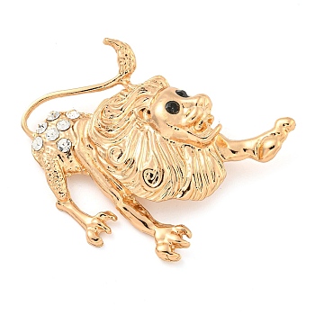 Golden Zinc Alloy with Rhinestone Brooches, Twelve Constellations, Leo, 51.5x59x11mm