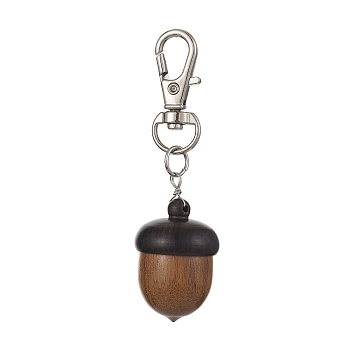 Acorns Disconnectable Ebony Wood Pendant Decoraiton, with Alloy Swivel Lobster Claw Clasps, Camel, 71mm