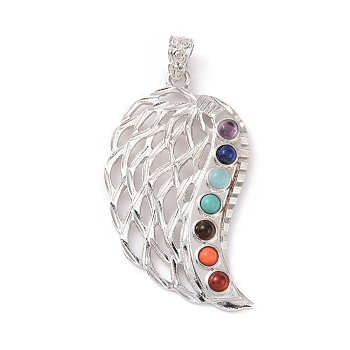 Vintage Chakra Natural & Synthetic Mixed Gemstone Big Pendants, with Platinum Plated Alloy Findings, Cadmium Free & Lead Free, Wing Charm, 54x32.5x5.5mm, Hole: 6x4.5mm