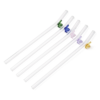 Handmade Glass Drinking Straws, Butterfly Straws, Mixed Color, 198x16.5x12.5mm