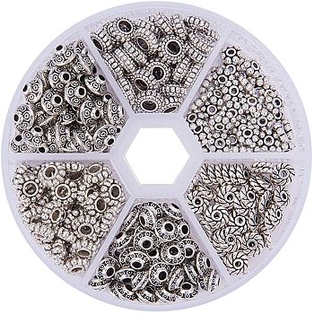 Tibetan Silver Spacer Beads Sets, Lead Free, Antique Silver, 6~7.5x2~3mm, Hole: 1~3.5mm, about 300pcs/box