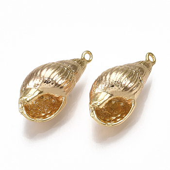 Brass Pendants, Spiral Shell Shape, Nickel Free, Real 18K Gold Plated, 19~20x9x8mm, Hole: 1.2mm