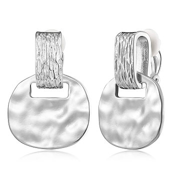 Alloy Clip-on Earrings, Wavy Flat Round, Platinum, 34x26mm