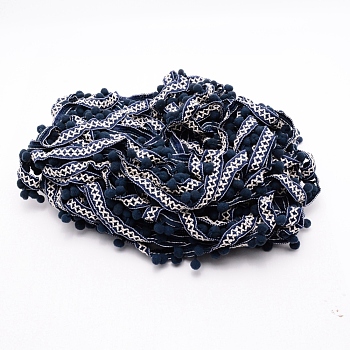Ethnic Style Trim Fringe Ribbon Ball, Polyester Ribbon, DIY Craft Sewing Accessory, for Curtain Clothes Decoration, Marine Blue, 1-1/8 inch(27mm), about 30yard/bundle(27.432m/bundle)