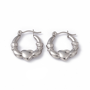 304 Stainless Steel Claddagh Earrings Shape Hoop Earrings for Women, Stainless Steel Color, 22x20.5x4mm, Pin: 0.7mm